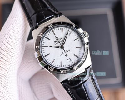 Omega Constellation Gents’ 39mm Citizen White Dial Black Leather Strap Black Bezel Watch